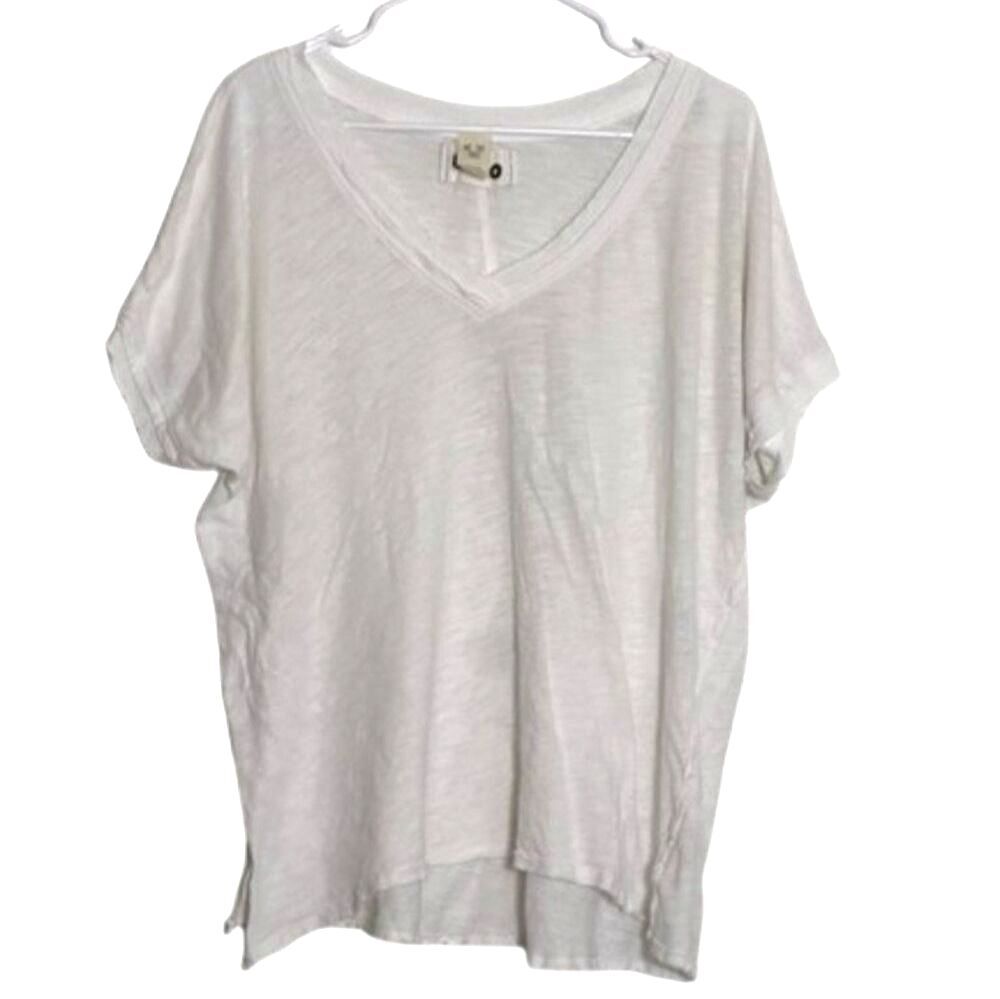 We The Free Take Me Tee Linen Size Large Relaxed V-neck Oversized Festival White